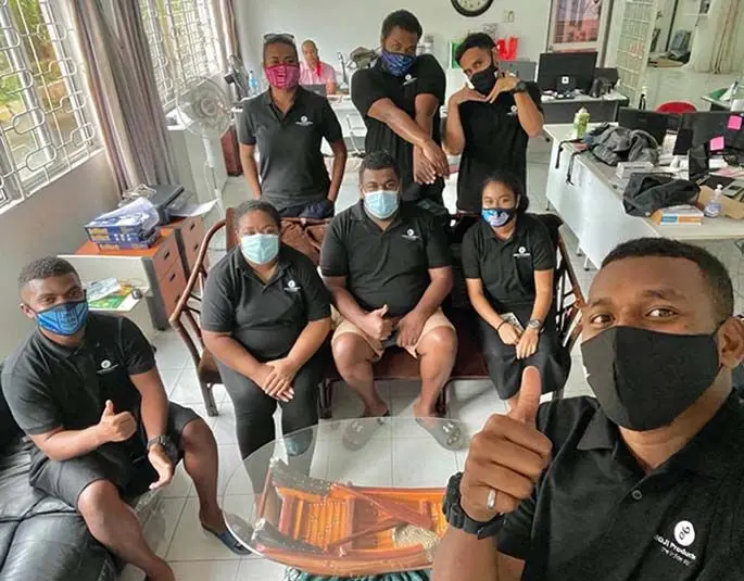 Jioji Productions livestream team in their Loa St office.