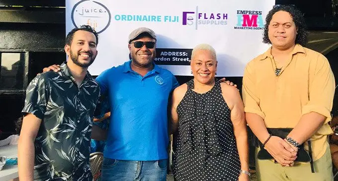 From Left: Ordinaire Managing Director, Shivneel Singh , Juice Fiji Founder, Panapasa Daunakamakama , Director Vela Bale, Marketing office Viliame Waqaliva after the opening on July 20, 2022. Photo: Sosiveta Koroibiau
