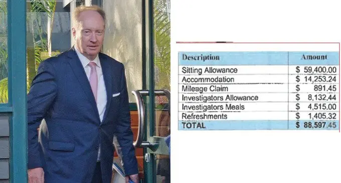 Reinstated Director of Public Prosecutions Christopher Pryde after receiving his suspension letter on April 13, 2023. Photo: Ronald Kumar (RIGHT) The break down of tribunal cost. Source: Tribunal report