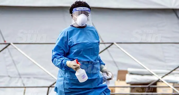 Ward Assistant, Sera Buredrau during the set up of the Fiji Emergency Medical Assistance Team (FEMAT) facility at Suva's Vodafone Arena on June 7, 2021. Details of Colonial War Memorial Hospital (CWM) relocation of services: Photo: Leon Lord 