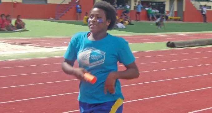 Lavenia Raikito of Blue house competing in the sub-junior 4*400m relay at Churchill Park on February 21. 