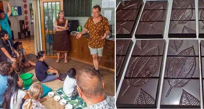 KokoMana owners and directors Anne Moorhead and Richard Markham with the visitors during first Chocolate Fiesta event in Savusavu.
