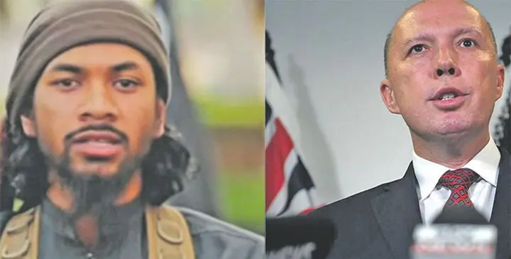 Islamic State (ISIS) terrorist Neil Prakash and Australia’s Minister for Home Affairs Peter Dutton.