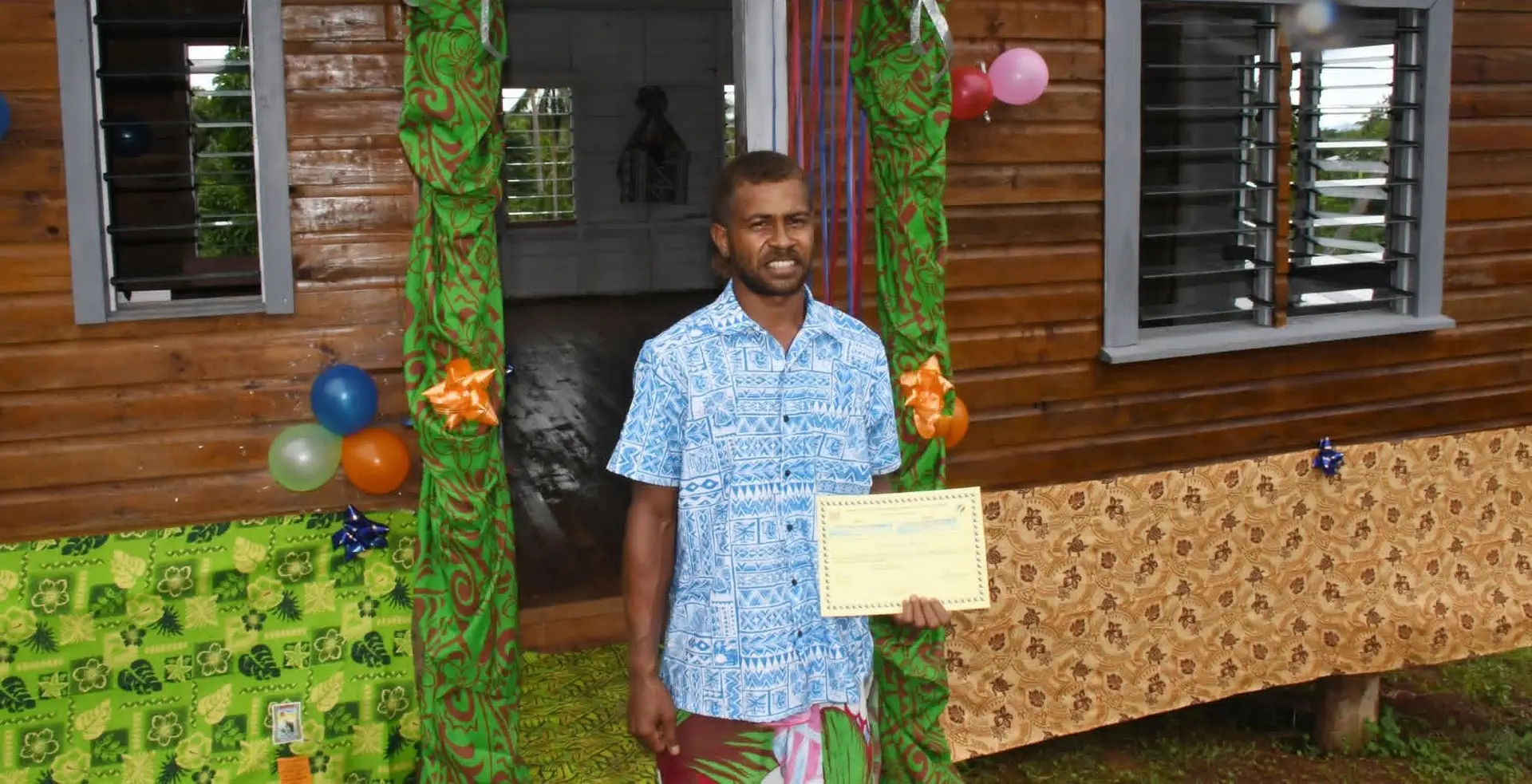 Lui Rabale in front of his new house in Bua on April 22, 2026. Photo: Supplied
