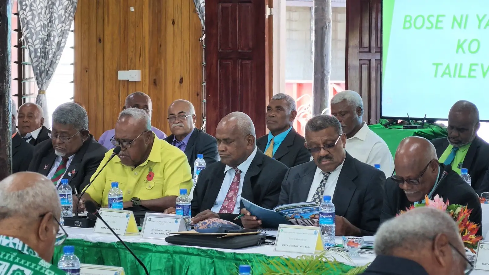 Traditional leaders and district representatives during the Tailevu Provincial Council meeting on October 29, 2026