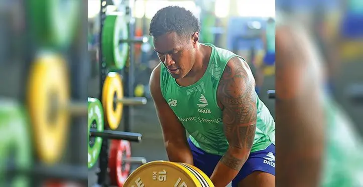 Leone Ratuisolia during the team's gym session at the club's home base in Legalega, Nadi. Photo: Fijian Drua Media