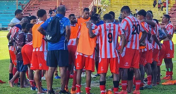 Labasa football players after their 3-0 win over Nadroga at Subrail Park, Labasa, today. Photo: Sampras Anand