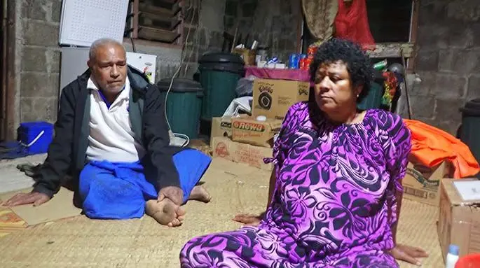 Mata ni Tikina (district representative) for Totoya Josateki Temo and his wife Arieta Vuli in their home in Tovu.