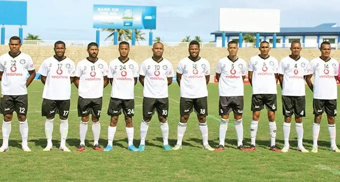Suva football team, from left: Joeli Ranitu, Filipe Baravilala, Ravnesh Karan Singh, Kalisito Veikoka, Christopher Wasasala, Laisenia Raura, Remueru Tekiate, Madhvan Goundar, Simione Nabenu, Sairusi Nalaubu and Beniamino Mateinaqara, at ANZ Stadium, Suva, on October 25,2020. Photo: Fiji FA Media