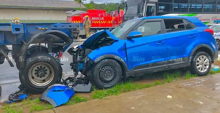 The Blue Hyundai Creta crashed into the back of a trailer along Foster Rd, Walu Bay, Suva, on November 16, 2023. Photo: Beranadeta Nagatalevu