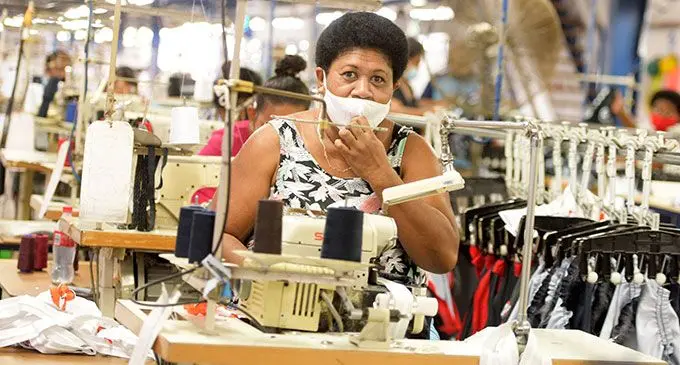 Machinist, Salanieta Cama, at Mark One Apparel, earlier this month. Photo: Ronald Kumar.