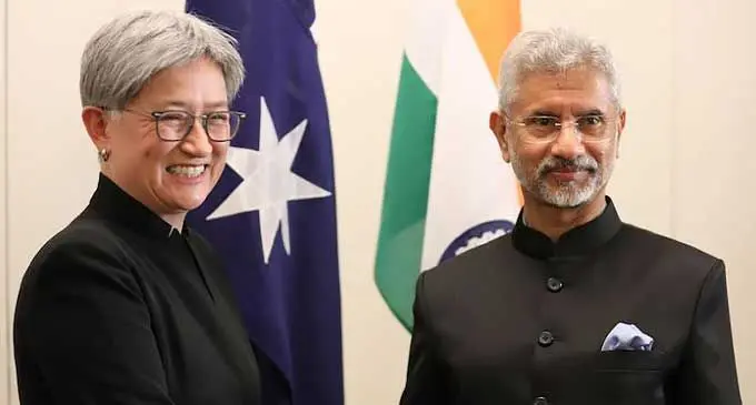 Australia’s Foreign Minister Penny Wong met with India’s External Affairs Minister Subrahmanyam Jaishankar in Canberra. Photo: ABC News: Pedro Ribeiro