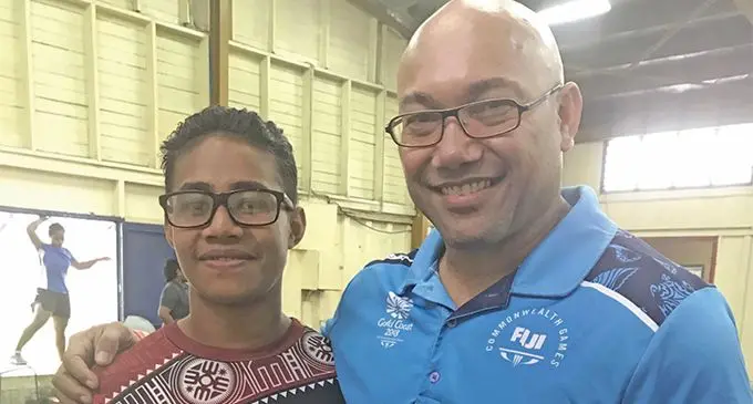 From left: 59 kilogramme women weightlifter Wini Mekula with head coach Henry Elder on April 20, 2019. Photo: Sheldon Chanel