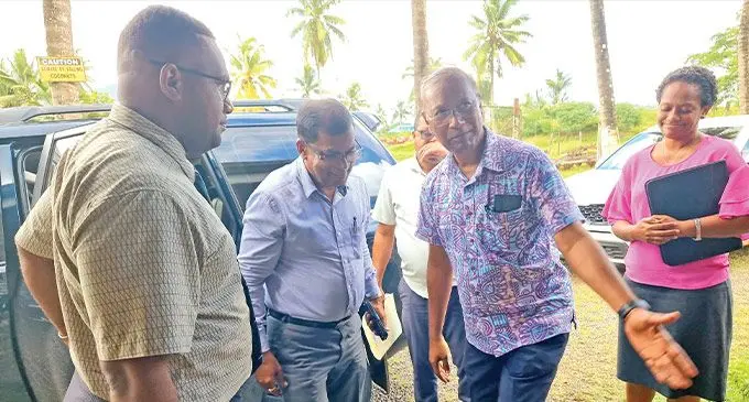 Fiji Sugar Corporation’s Labasa Mill new General manager, Leela Ramesh, welcomes Deputy Prime Minister and Minister for Finance, Biman Prasad on March 16, 2023. Photo: Sampras Anand