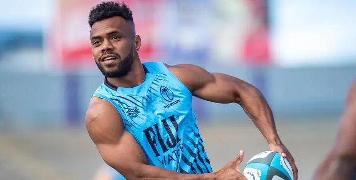 Fiji Water Flying Fijians centre Sireli Maqala during the Captain's run at Suva's HFC Bank Stadium on July 11, 2025.