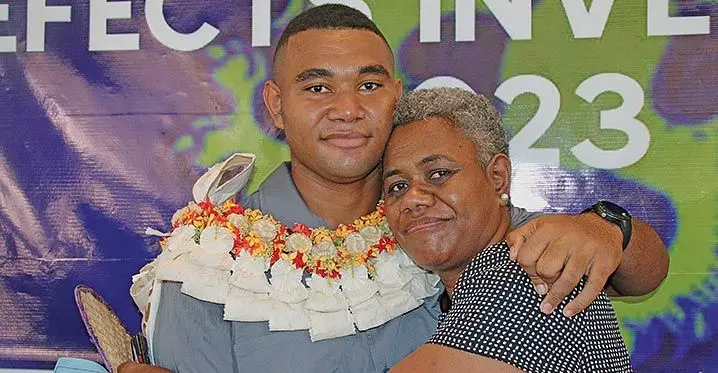 Suva Grammar School head boy Maleli Waqaivolavola, with mum Kolora Waqaivolavola after the prefect induction ceremony at Suva Grammar School on March 3, 2023. Photo: Jone Salusalu