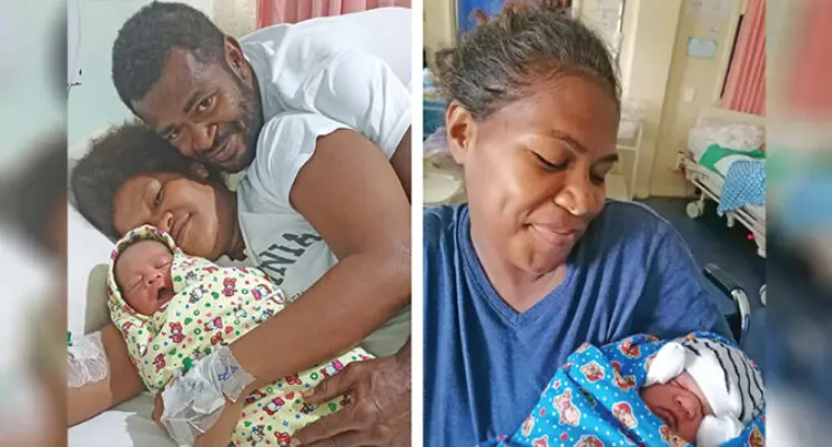 A photo of Senimili Duavokavoka, with her new born baby and husband Seresio Turaganivlau, at the Labasa Hospital.