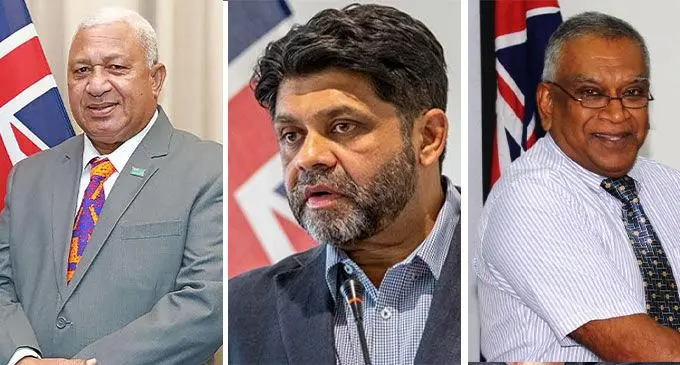 (From L-R) Former Prime Minister Voreqe Josaia Bainimarama, former AG Aiyaz Sayed Kaiyum, and former Minister of Health Neil Sharma.