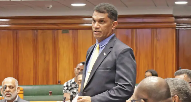 Minister for Education Aseri Radrodro standing in Parliament on April 28, 2025.