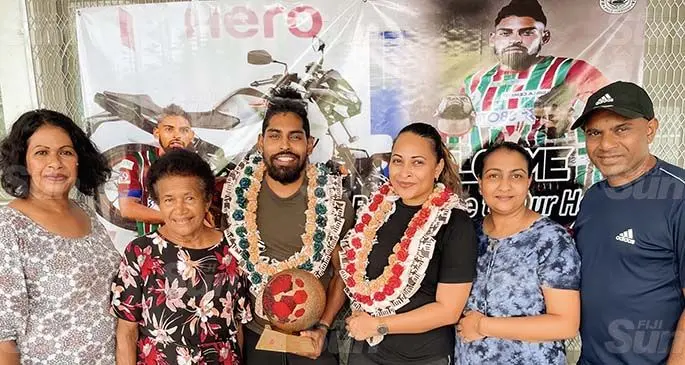 From left: Benny Singh, Sereana Mataka, Roy Krishna, Naziah Ali-Krishna, Anita Ali and Rashid Ali in Ba on April 7, 2021. Photo: Waisea Nasokia