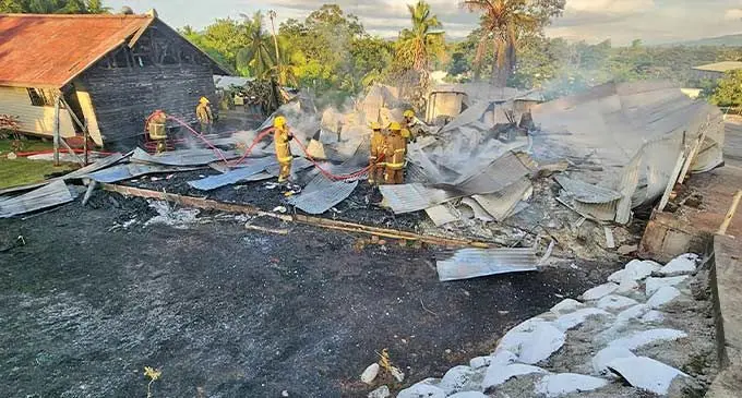 Firefighters attending to residential fire at Dravuni St, Lautoka. Photo: National Fire Authority