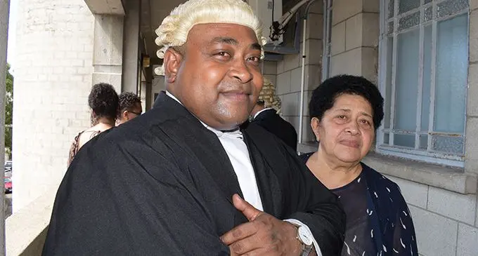 Isikeli Ralovo with his mother Paulini Ralovo after being admitted to the Bar by  Acting Chief Justice Kamal Kumar on February 27, 2020.  Photo: Ronald Kumar
