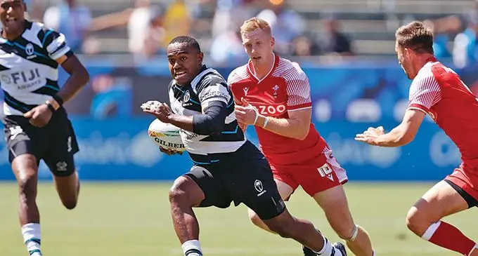 Fiji Airways Fijian men’s 7s captain Waisea Nacuqu on attack against Wales during the Los Angeles Sevens at Dignity Sports Park in Carson, California, Wales plays Korea in the pre-Round of 16 clash, winner of the match faces on Fiji. Photo: World Rugby
