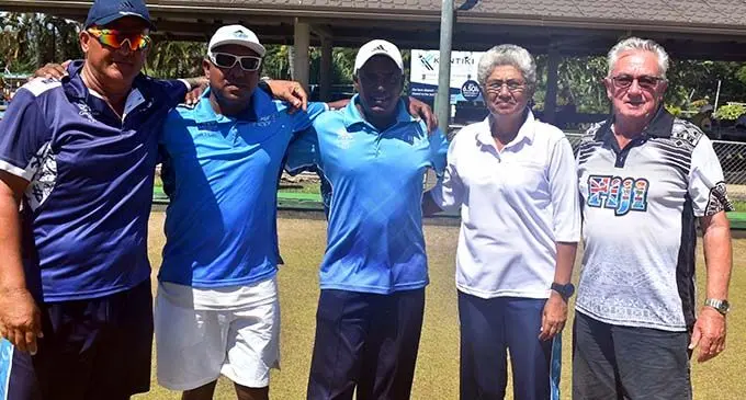 National reps David Aitcheson, Rajnesh Prasad, Kaushal Pillay, Sheryl Mar and national coach Maurice Symes during their trials at the Nadi Sports and Social Club on March 17,2019. Photo:  Waisea Nasokia