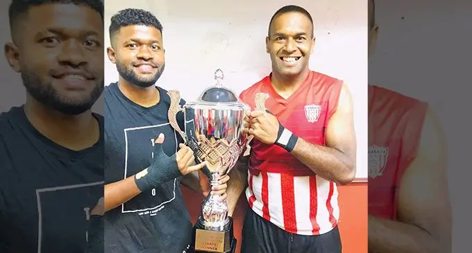 From left: Labasa reserve goal keeper, Atunaisa Naucukidi with Simione Tamanisau.