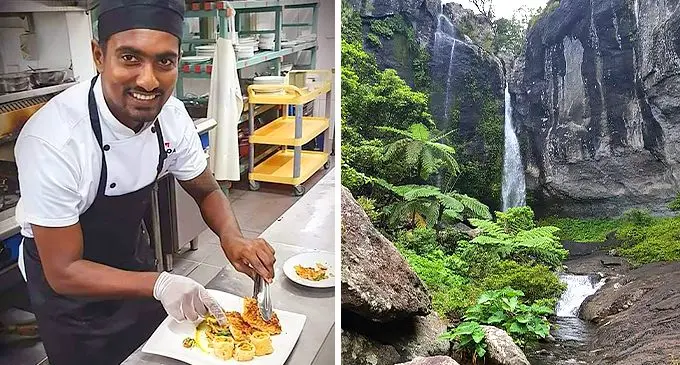 Sivha Goundar and a waterfall in Abaca.