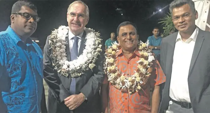 From left: Minister for Environment and Waterways Mahendra Reddy, Vice President South Pacific & Indian Ocean Olivier Chalvon-Demersay, managing director Supreme Fuel Rajesh Patel, and managing director Total (Fiji) Pte. Limited Kazi Rahman, Photo: Lusiana Tuimaisala