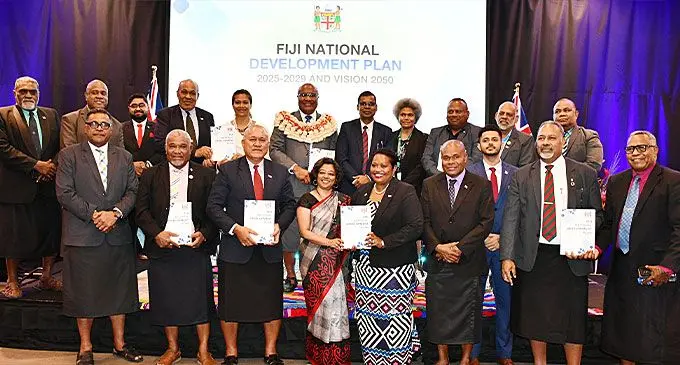 Government and Opposition members of Parliament with Deputy Prime Ministers Manoa Kamikamica and Biman Prasad during the National Development Plan 2025-2029 and vision 2050 launch in Suva on September 17, 2024. Photo: Ronald Kumar