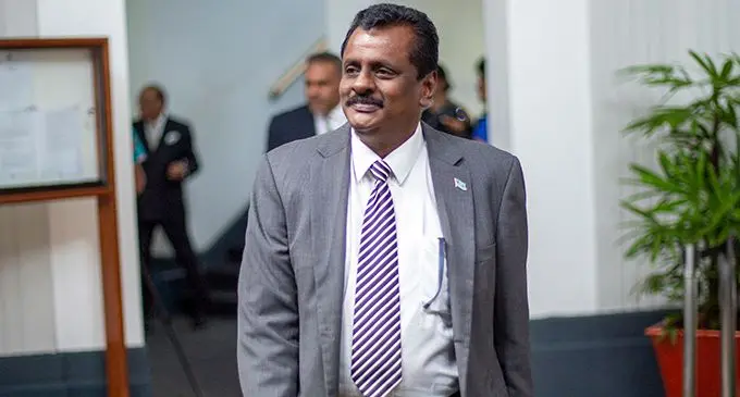 Minister for Employment, Productivity and Industrial Relations Parveen Bala outside Parliament on March 22, 2021. Photo: Leon Lor