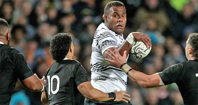 Fiji Airways Flying Fijians lock Leone Nakarawa looks for support during their second Test match against the All Blacks in FMG Stadium, Hamilton on July 17, 2021. Photo: FRU Media