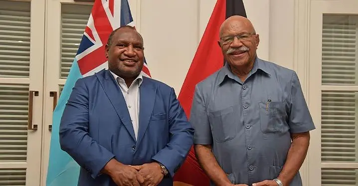 Papua New Guinea Prime Minister James Marape and Prime Minister Sitiveni Rabuka on February 21, 2023.
