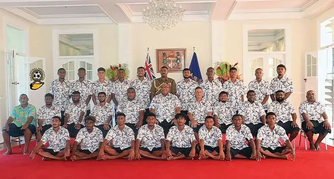 Digicel Fiji Under-20 football players and officials with President Ratu Wiliame Maivalili at the the State House in Suva on May 11, 2023. Photo: Fiji FA Media