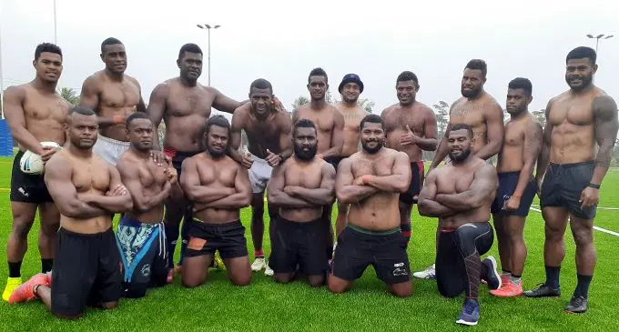 Fijian Prime Minister’s XIII players with Penioni Tagituimua (standing from left) at the Uprising Sports Centre in Pacific Harbour, Deuba. Photo: Simione Haravanua