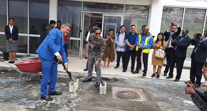 Minister of Foreign Affairs of Vanuatu Matai Nawalu Seremaiah and Deputy Minister of Ministry of Foreign Affairs Pahala Mansury during the groundbreaking ceremony for the renovation of the VIP Building in Port Vila Airport, Vanuatu.