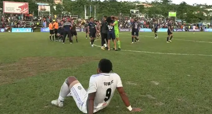 A disappointed Suva player after the OFC Champions League final in Port Vila, Vanuatu, this afternoon. Photo: Suva FA