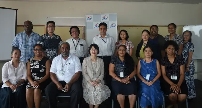 JICA Fiji resident representative Yukari Ono (sitting fourth from left), with the staff of the JICA office in Fiji. Photo: Lusiana Tuimaisala