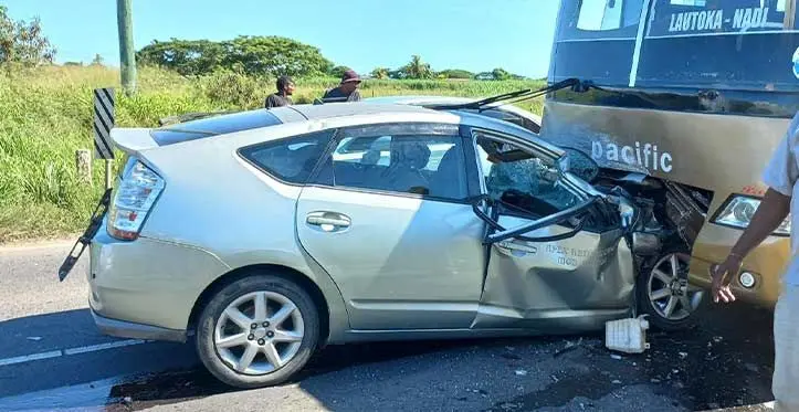 Accident scene on Monday at Barara flats,Lomolomo, Lautoka.