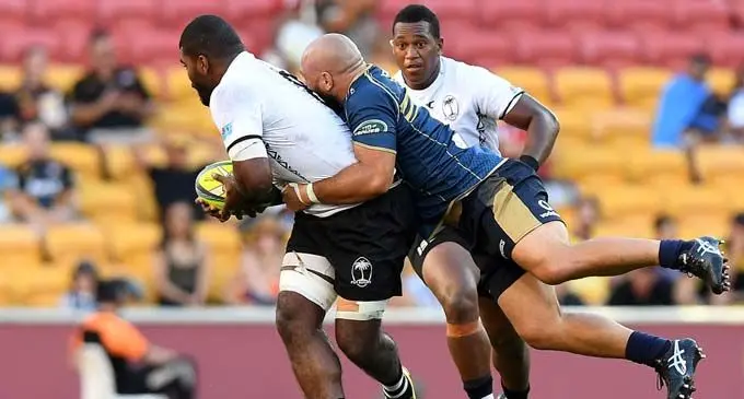 Albert Tuisue of the Fijian Giants is tackled during the 2018 Brisbane Global Tens against the Brumbies at Suncorp Stadium on February 9, 2018 in Brisbane, Australia. Photo: Zimbio.