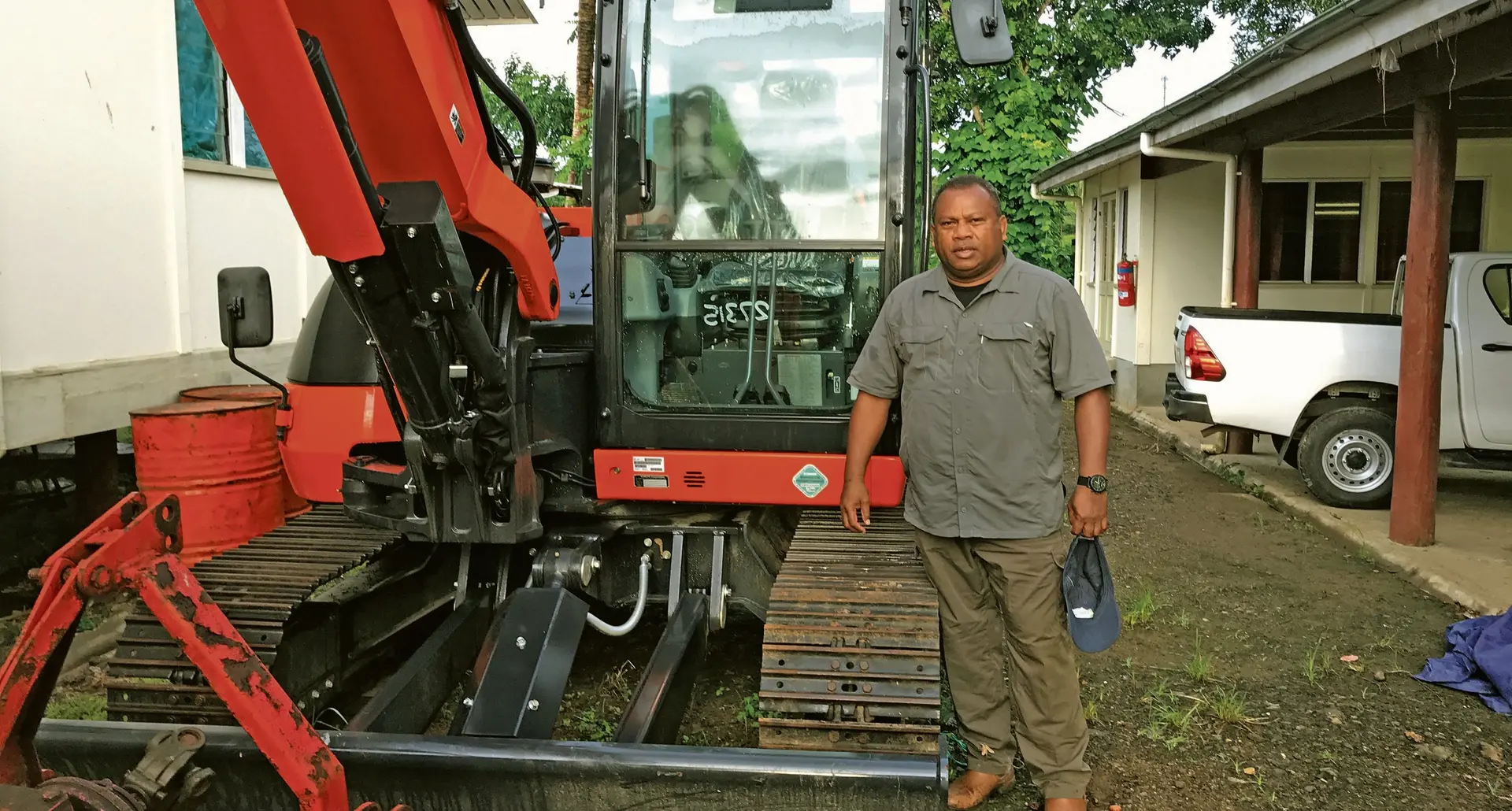Inia Seruiratu at Korovou, Tailevu, in front of digger on February 28, 2018.