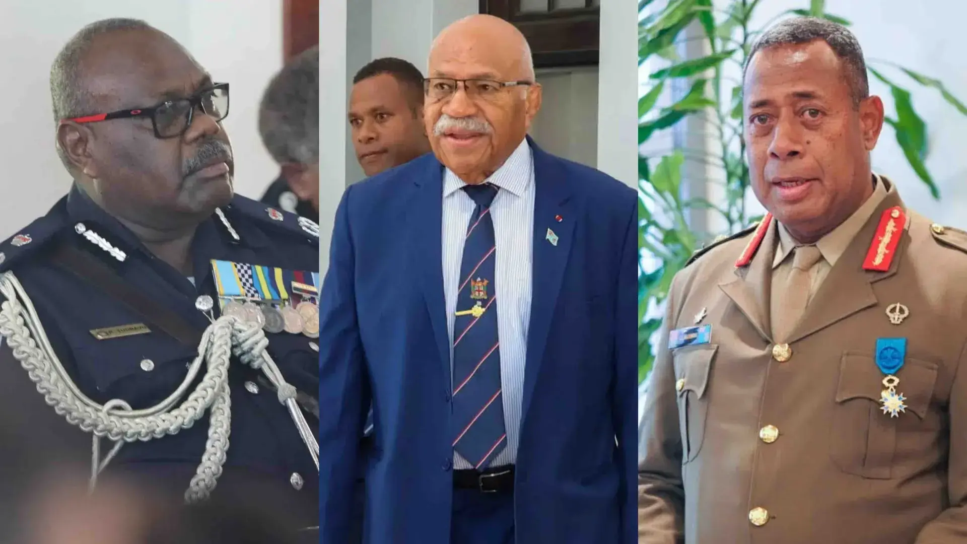 Commissioner of Police Rusiate Tudravu, Prime Minister Sitiveni Rabuka and Commander RFMF Major-General Ro Jone Kalouniwai. Supplied.