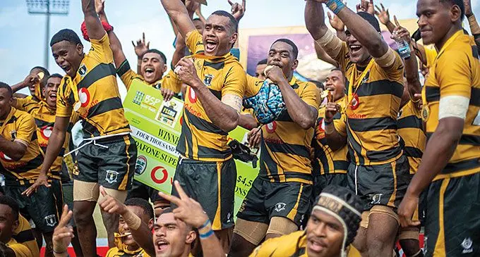 Lami High School celebrating after their Fiji Secondary Schools Rugby Vodafone Deans Trophy under 19 win last month. Photo: Josua Buredua