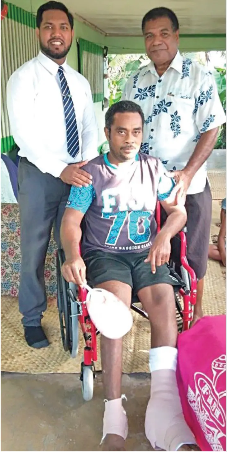 From left: Rotary Club Labasa president John Prasad, Maikeli Sogari Maria and Viliame Jiuta (uncle), after receiving the kind donation from the club on October 21, 2019.