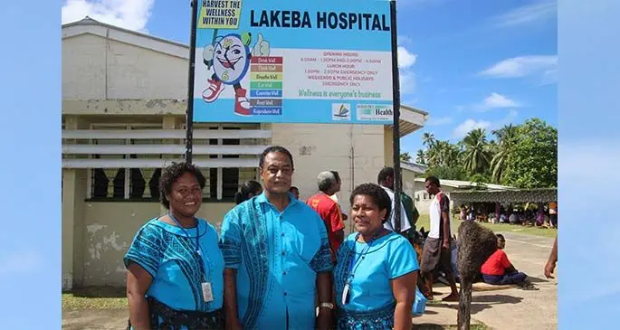 Ministry of Health personnel outside the Lakeba Hospital after the opening of the Nursing Station in 2015.