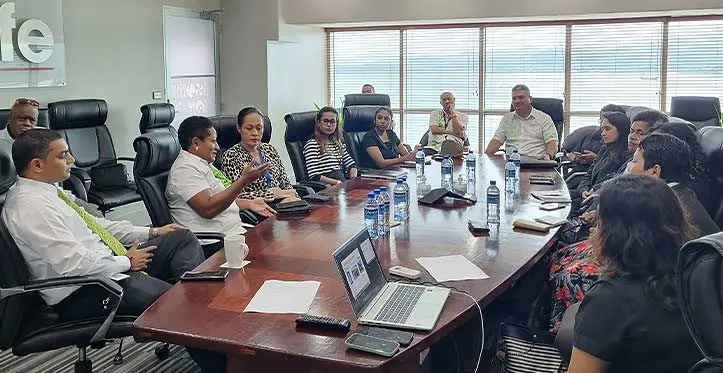 Media representatives with representatives from the BSP Financial Group during the media forum at the BSP Life Centre Boardroom in Suva on July 4, 2023. Photo: Laiseana Nasiga