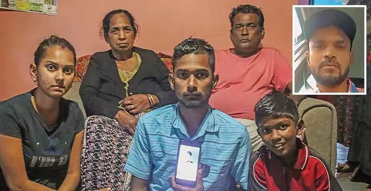 Sitting from L-R: Manjula Devi(mother), Jay Prasad (father) Front row: Vanshika Devi (sister),Ashnil Prasad(brother),Krishant Kartik Prasad (son) at their house in Sawani. Photo: Ana Masere/ (Inset: Nilesh Prasad)