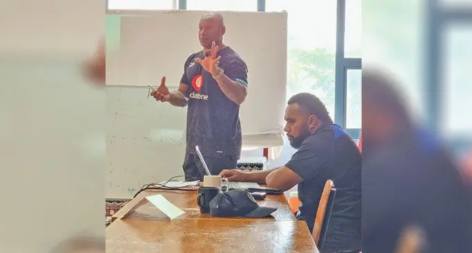 Fiji Bati head coach, Wise Kativerata stresses a point during a workshop in Labasa on December 11, 2024. Photo: Sampras Anand